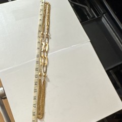 Gold Tone Multi-Strand Bar Link Chain Necklace Geometric Charm Box Clasp 18″