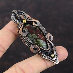 Dragon Bloodstone Wire Wrapped Pendant Handcrafted Copper Unique 2.99″
