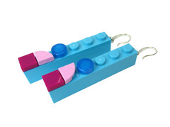 Turquoise 1×6 Lego Brick Earrings w/ Lego Dots for Interchangeable FUN! 2.5″