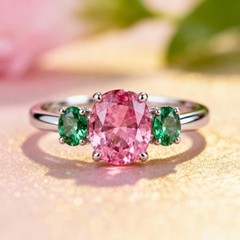 Pink And Green Sapphire Ring 925 Sterling Silver Women’s Ring Gift For Her.
