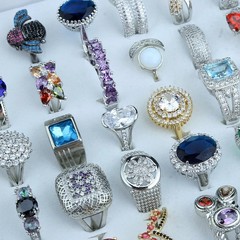 20Pcs Mixed Crystal Rings For Women Bulk Wholesale Fashion Jewelry
