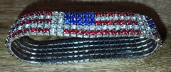 US Flag Motif Flexible Bracelet and Pendant On A Chain Silver Tone