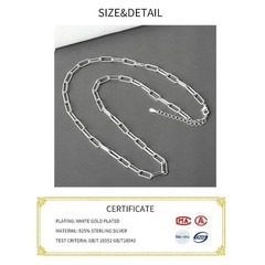 2024 New Solid 925 Sterling Silver Italian Paperclip Rolo Chain Necklace Stamp