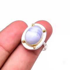 Blue Lace Agate – Namibia Two Tone Designer 925 Sterling Silver Ring S.8 R17