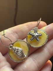Yellow Summer sunshine Round Earrings Beach Sea Seashell Starfish charms