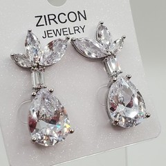 Zircon Jewelry Earrings 1in Silver Tone Brilliant Teardrop Marquise CZ Formal