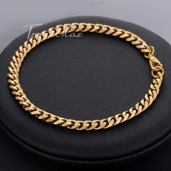 5mm 10″ Gold Plated Curb Link Chain Stainless Steel Anklet Bracelet for Womens