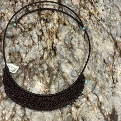 Turquoise Chip Cord Wrap Necklace and Adjustable Bracelet Set Indonesia