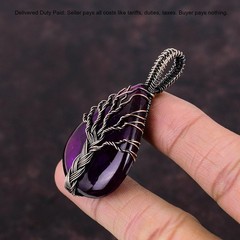 Pear Pink Fire Labradorite Gemstone Tree Of Life And Wire Wrapped Pendant Copper