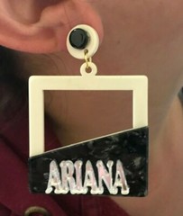 Personalized Custom White and Black Marble Earrings Name Plate LaserCut Stunning