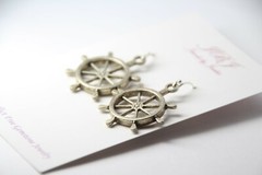 Mariner Earrings Wheel Helm Sailing 925 sterling silver hooks pewter charms