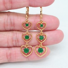 18K Yellow Gold Filled Women Green Mystic Topaz Triple Love Hearts Drop Earrings