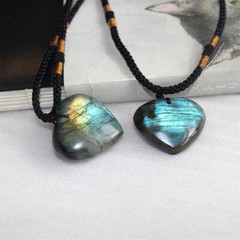 Natural Heart Pendant Labradorite Necklace Gem Moonstone Stone Crystal Quartz EL