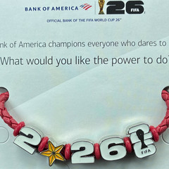 FIFA World Cup 26 Charm Dangle Braided Cord Bracelet, Pink/White