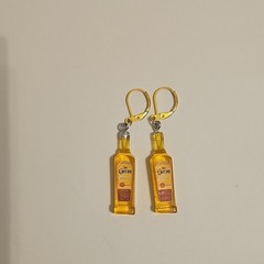 Jose Cuervo Tequila Bottle Dangle/Drop Earrings Gold Closed Hoop