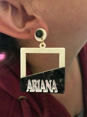 Personalized Custom White and Black Marble Earrings Name Plate LaserCut Stunning