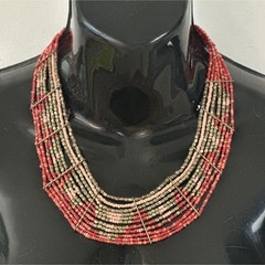 Multicolor Multi-Strand Beaded Statement Bib Necklace, Adjustable Lobster Clasp