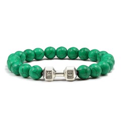 Volcanic Stone Bracelet Dumbbell Charm Matte Black White Beads Men Women 1 Pc