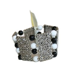 Croft & Barrow White, Black and Silver Stretch Bracelet – NWT