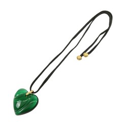 Baccarat Crystal Metal Heart Necklace Green Black Gold Authentic Used F/S