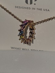 NK75064 Stunning details Gradient of Multi Color Cz on Rose Gold Necklace