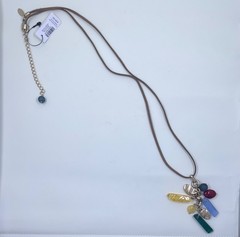 NWT Chico’s Multi-Charm Cluster Statement Necklace Suede Leather Cord Gold Tone