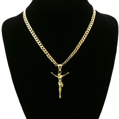 Men’s 14k Gold Plated SMALL Jesus Pendant 5mm 24″ Cuban Necklace Chain