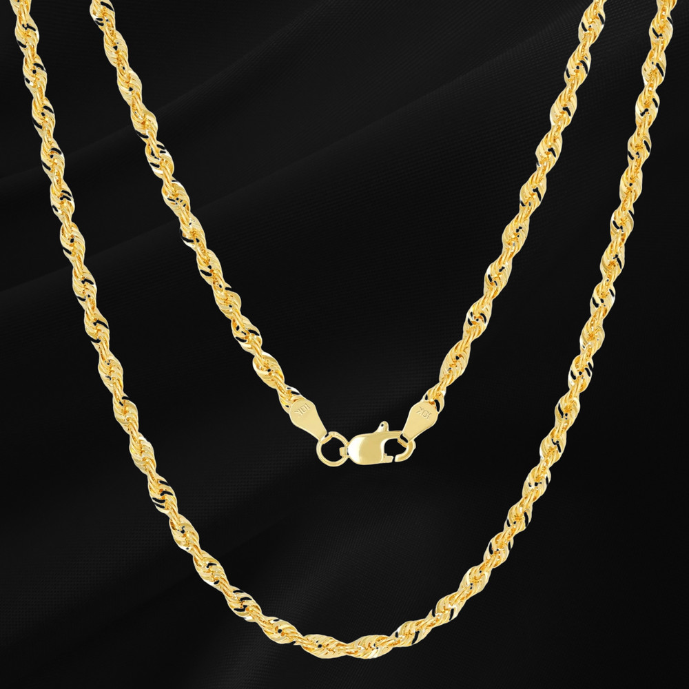 10k Rope Chain 3mm in width Semi Solid , in 16,18,20
