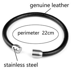 Smooth Genuine Leather Bracelet with Stainless Steel Magnetic Clasp for Men