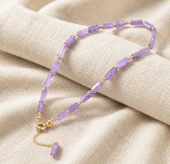 18K Gold Plated Amethyst Beaded Y Toggle Necklace Purple Semi-Precious Stone NEW