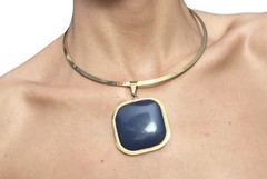 VTG Cabochon Gold Toned Blue Choker Collar Necklace & Cuff Bracelet Set