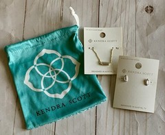 Kendra Scott NWT Emma Crystal AB Gold Necklace & Silver Earrings with Gift Bag
