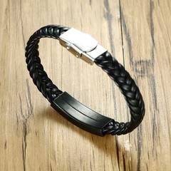 Personalized Men Bracelet Braided Leather Surfer Wristband ID Name Engraving DIY