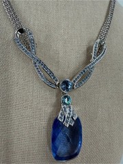 Givenchy Silver Tone Blue Crystal Necklace