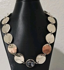 Chicos Gold Disc Statement Necklace Layered Coin Rhinestone Crystal Multi Strand