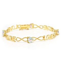 Heart Shape Simulated Opal 18K Yellow Gold Plated Silver Infinity Love Bracelet