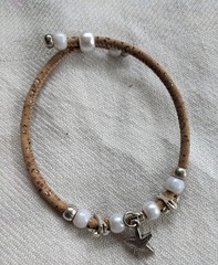 Bracelet Cork Beaded Design Starfish Charm Beach Theme Silver Coloured Metal
