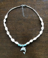 Sea Shell Turquoise Necklace With Dolphin Pendent 18” Free Shipping
