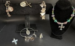 Lovely Silver Tone with Beads Religious Fashion Jewelry Lot of 8 pieces