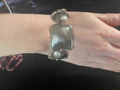 Modernist Chunky Circles & Squares Bracelet Box Snap Clasp . Silver Tone. Beauty