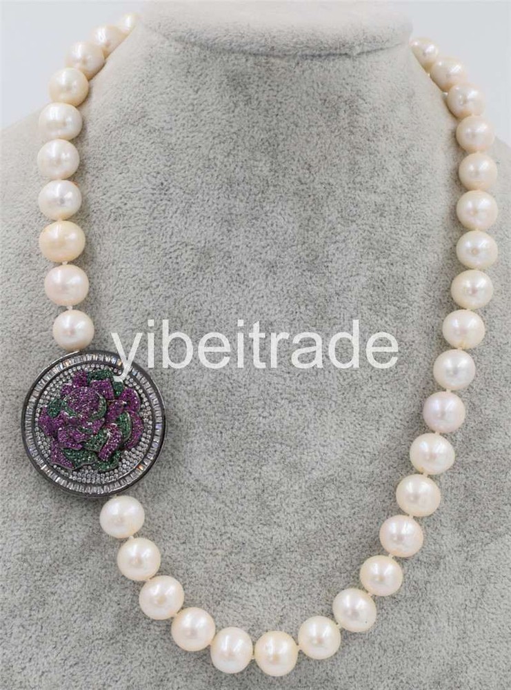 freshwater pearl white near round 11-12mm necklace 19inch wholesale beads nature