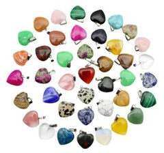 50pcs Mixed Natural Stone Heart Gemstone Stone Beads Pendants DIY Jewelry Making