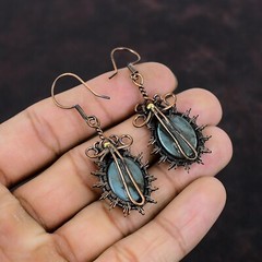 Labradorite Wire Wrapped Drop/Dangle Earrings Handcrafted Copper Ethnic 2.36″