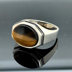 Brown Tiger’s Eye Ring, 925 Sterling Silver Ring Signet Ring Gift For Him