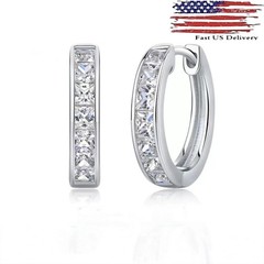 S925 Sterling Silver Square CZ Small Huggie Hoop Earrings 14mm Women Men B29