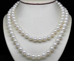 Charming Genuine 8-9mm White Freshwater Round Pearl Beads Necklace 35″ AAA++