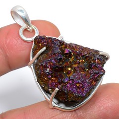 Titanium Desert Drusy Handmade Silver Plated Pendant 1.9″ T72