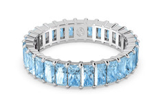 Swarovski – Matrix ring – Baguette cut, Blue, Rhodium plated – Size: 55
