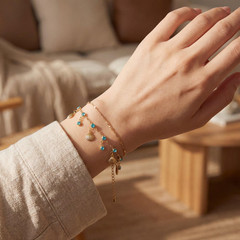 Gold Layered Seashell Bracelet Blue Crystal Boho Beach Charm Jewelry Women