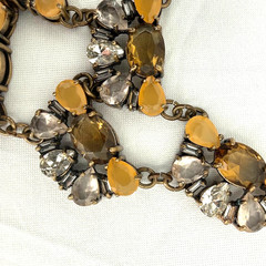 J Crew Statement Necklace Gold Tone Amber Clear Rhinestone Bib Chain Adjustable